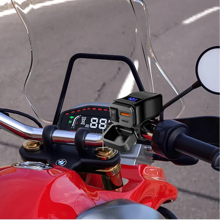 Motorcycle handlebar USB charger.
