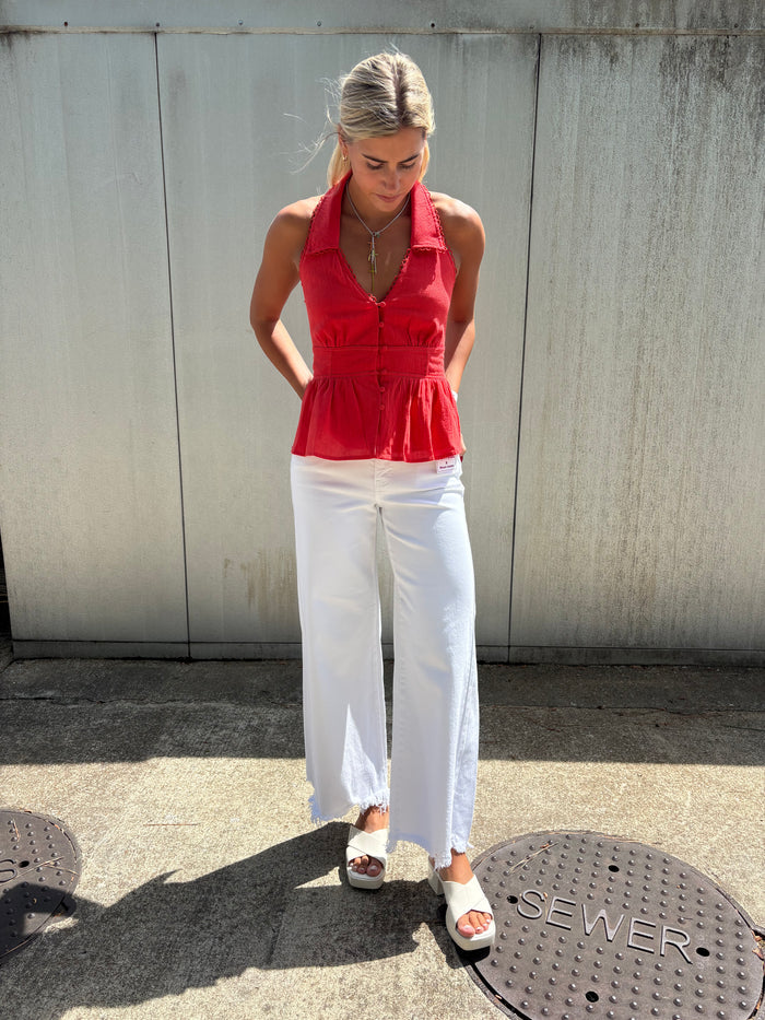Halter Collared Round Trim Blouse