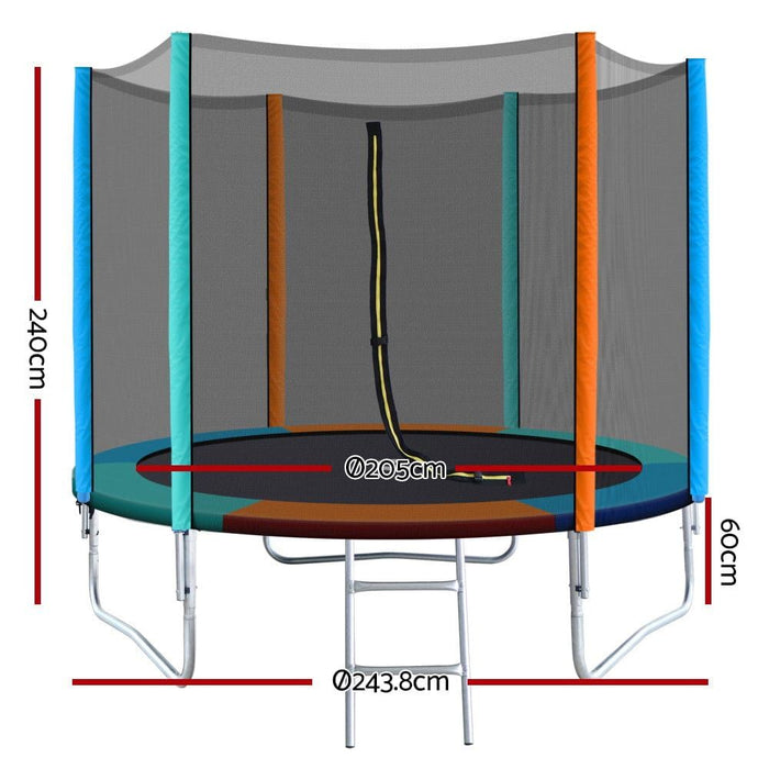 8FT Trampoline Round Trampolines Kids Safety Net Enclosure Pad Outdoor Gift Multi-coloured-#product_category#-Home Living Store