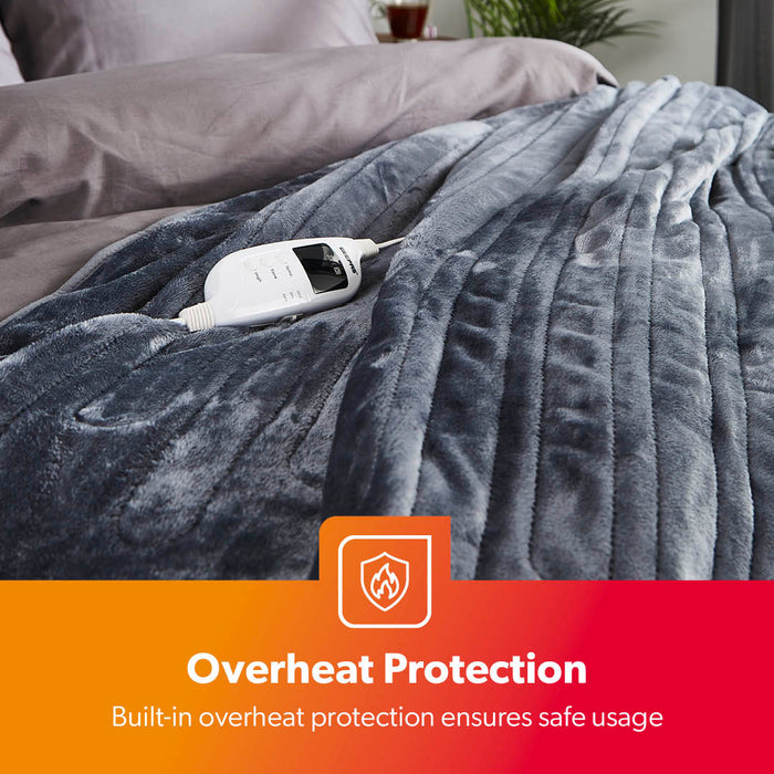 9-Heat Fluffy Double Heated Throw Electric Blanket With Timer