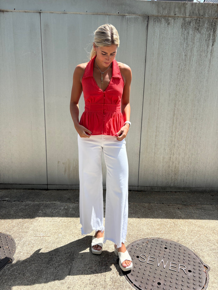 Halter Collared Round Trim Blouse