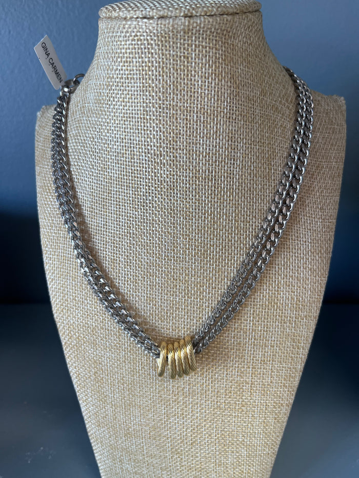 Revel Silver Necklace w Gold Rings - Gina Carmen