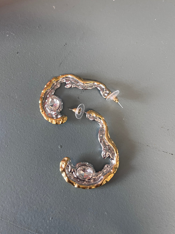 Hook Sliver w/ Rhinestone Earrings