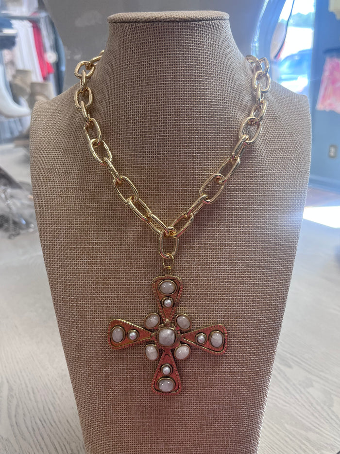 White Jade Large Cross Pendant Necklace