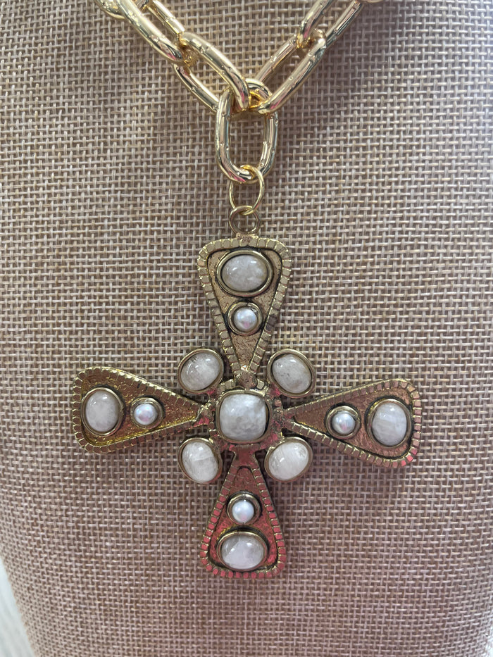 White Jade Large Cross Pendant Necklace