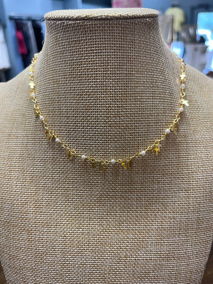 Faith Dainty Pearl & Cross Necklace
