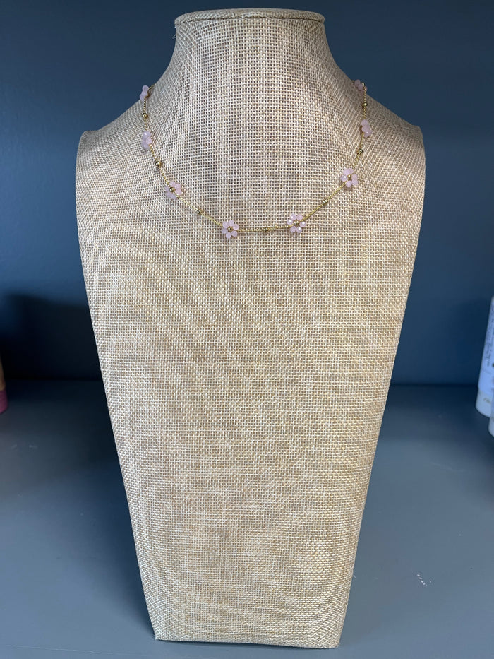 Pink Dainty Flower Necklace