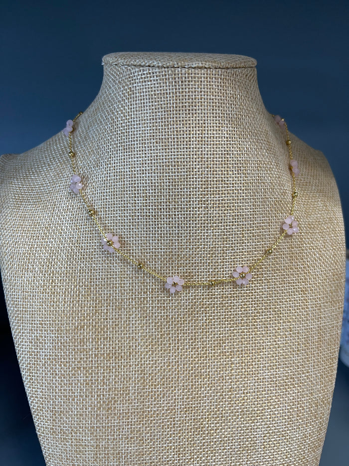 Pink Dainty Flower Necklace