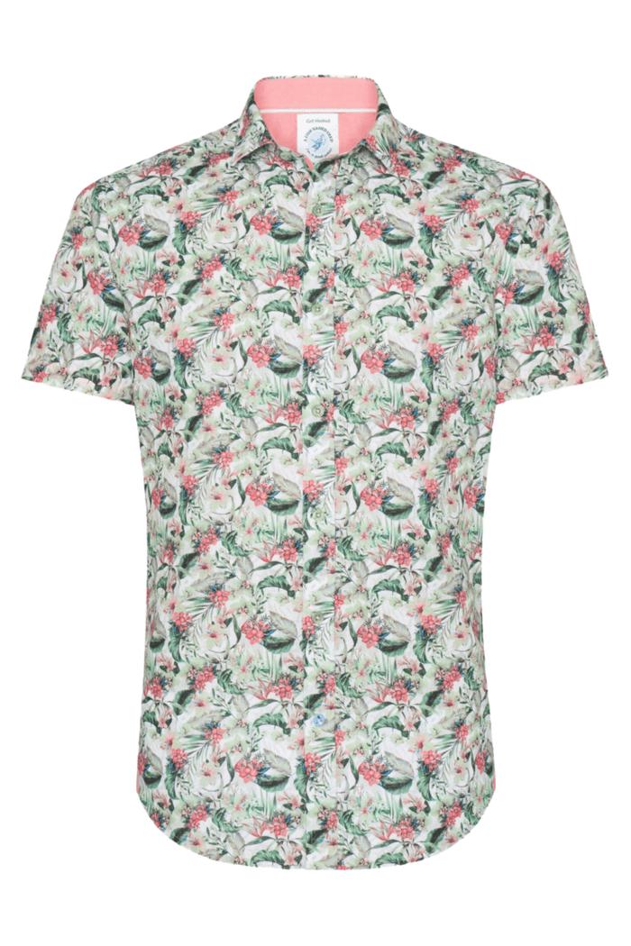A Fish Named Fred 31.065 Short Sleeve Men's Shirt Floral Light Green - Dotique