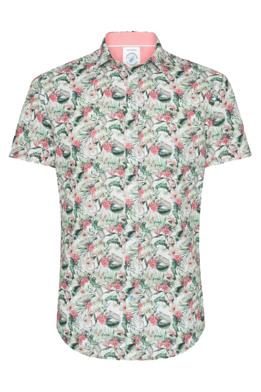 A Fish Named Fred 31.065 Short Sleeve Men's Shirt Floral Light Green - Dotique