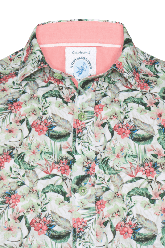 A Fish Named Fred 31.065 Short Sleeve Men's Shirt Floral Light Green - Dotique