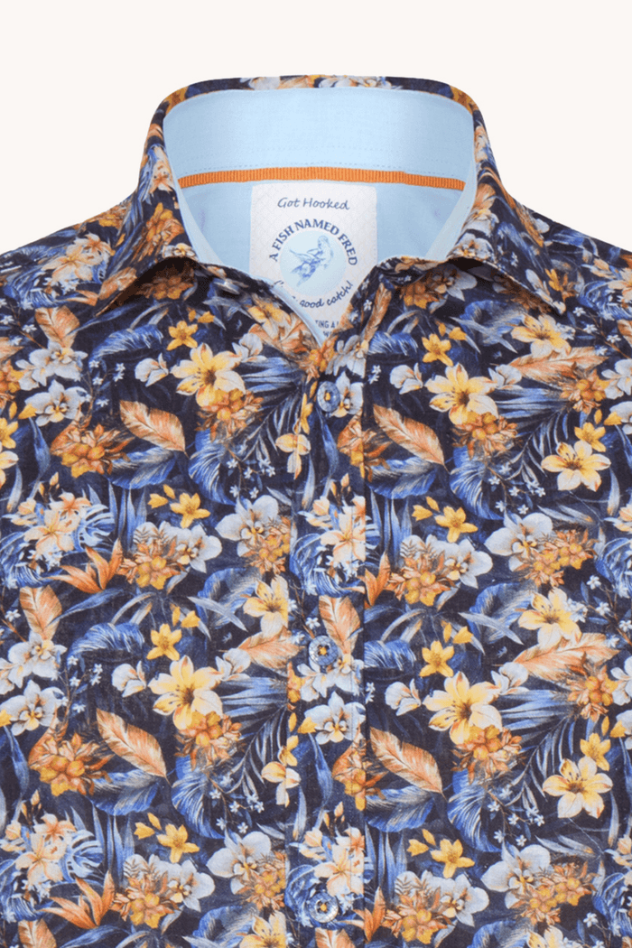 A Fish Named Fred 31.065 Short Sleeve Men's Shirt Floral Navy - Dotique