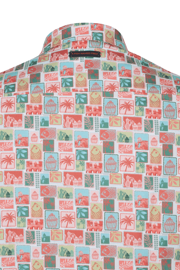 A Fish Named Fred 31.068 Short Sleeve Men's Shirt Rose Pink Stamps - Dotique