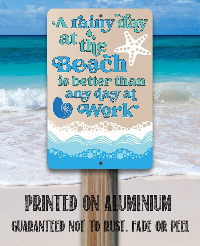 A Rainy Day At The Beach - Metal Sign | Lone Star Art.