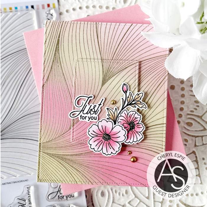 Greeting card with floral design and 'Just for you' text, featuring the alex syberia designs products - alex-syberia-designs-abstract background stamp press plate for better press system-flowers