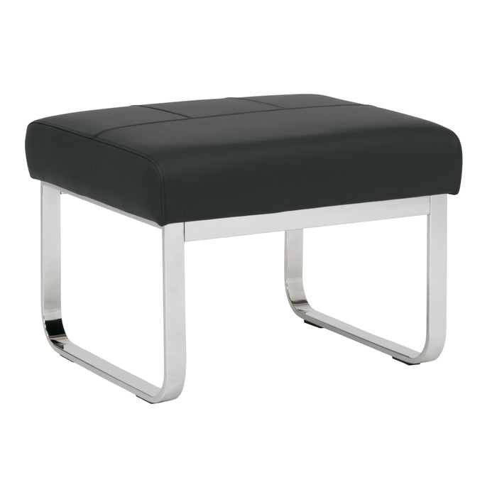 Allure Modern Rectangular Ottoman in Blended Leather, Chrome / Black 70223