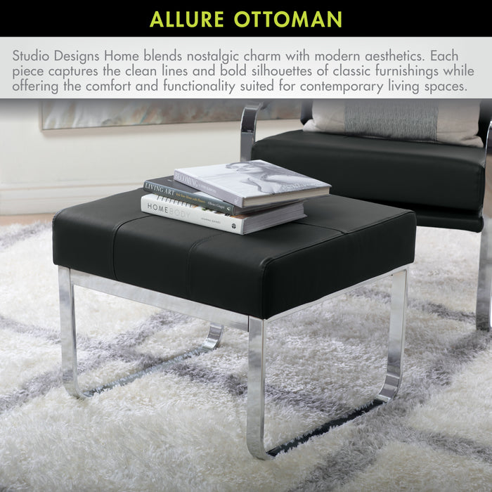 Allure Modern Rectangular Ottoman in Blended Leather, Chrome / Black 70223