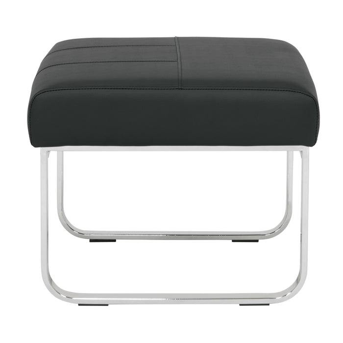 Allure Modern Rectangular Ottoman in Blended Leather, Chrome / Black 70223