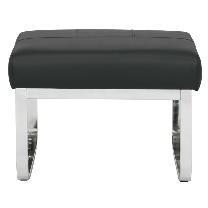Allure Modern Rectangular Ottoman in Blended Leather, Chrome / Black 70223
