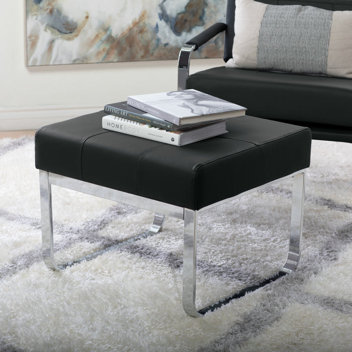 Allure Modern Rectangular Ottoman in Blended Leather, Chrome / Black 70223