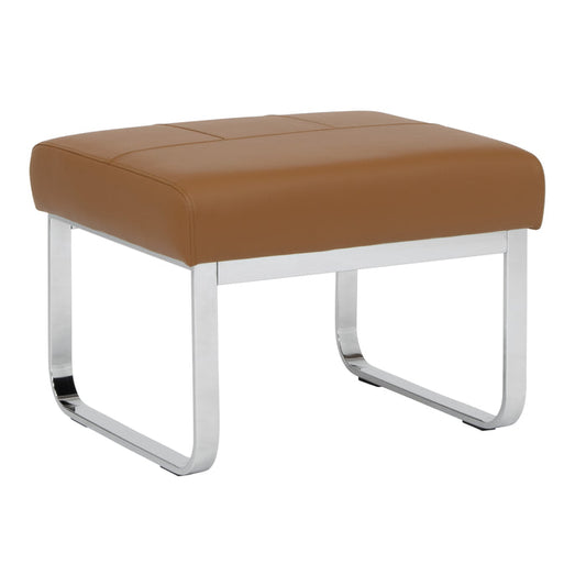 Allure Modern Rectangular Ottoman in Blended Leather, Chrome / Caramel 70216
