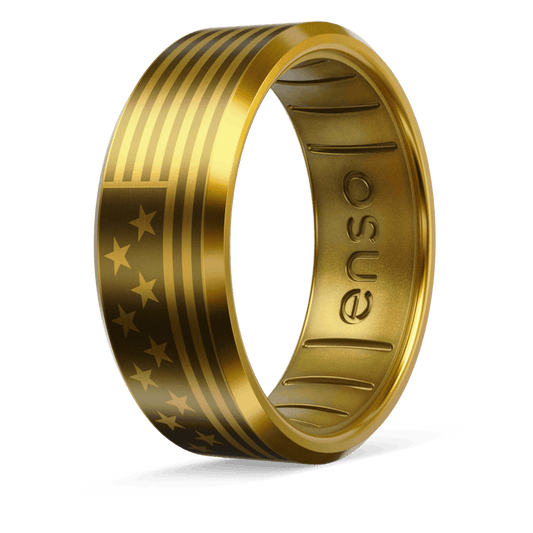 American Flag Metal Hybrid Ring - 18K Gold Plated Titanium