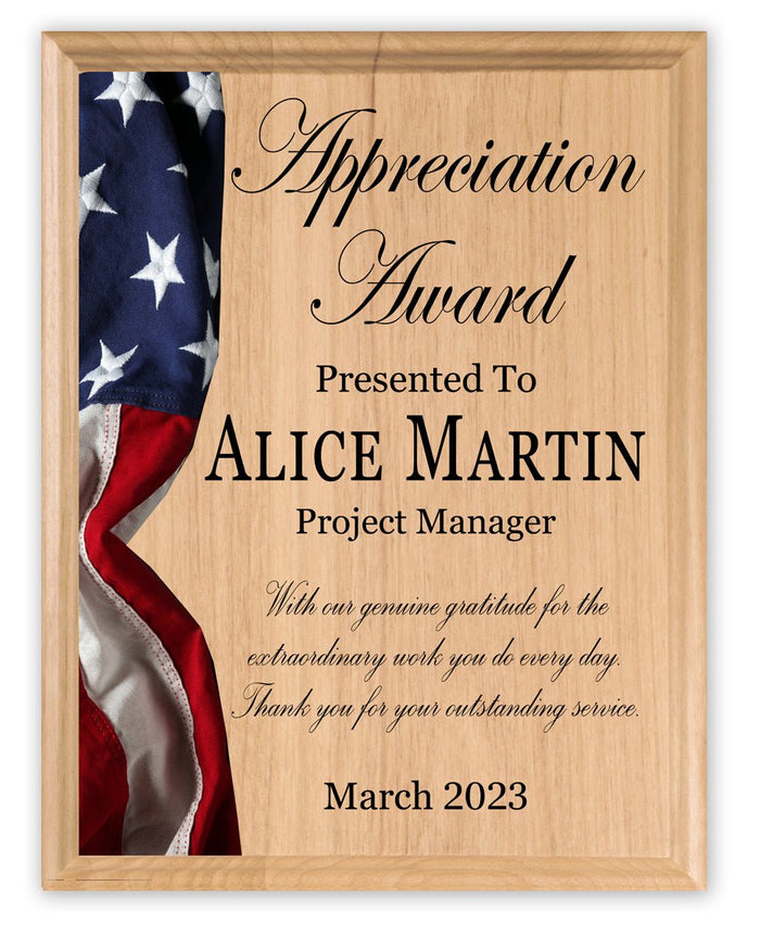 Appreciation Award Plaque for Military, Government, Law Enforcement Recognition or Retirement - Broad Bay Personalized Gifts Shipped Fast