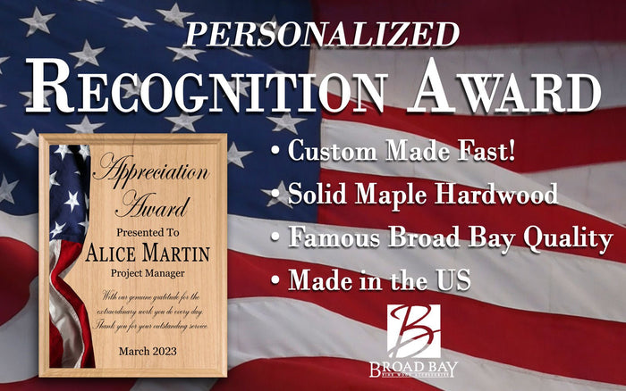 Appreciation Award Plaque for Military, Government, Law Enforcement Recognition or Retirement - Broad Bay Personalized Gifts Shipped Fast