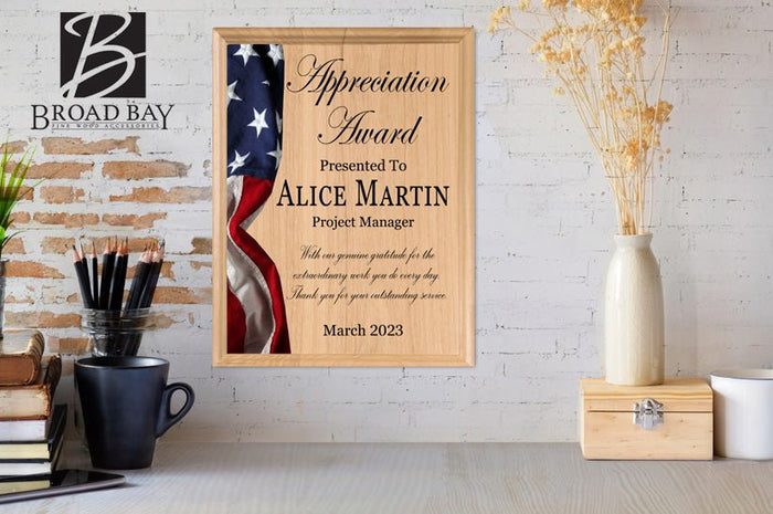 Appreciation Award Plaque for Military, Government, Law Enforcement Recognition or Retirement - Broad Bay Personalized Gifts Shipped Fast