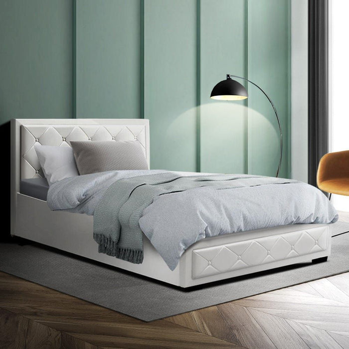 Artiss Bed Frame King Single Size Gas Lift White TIYO -Home Living Store - -