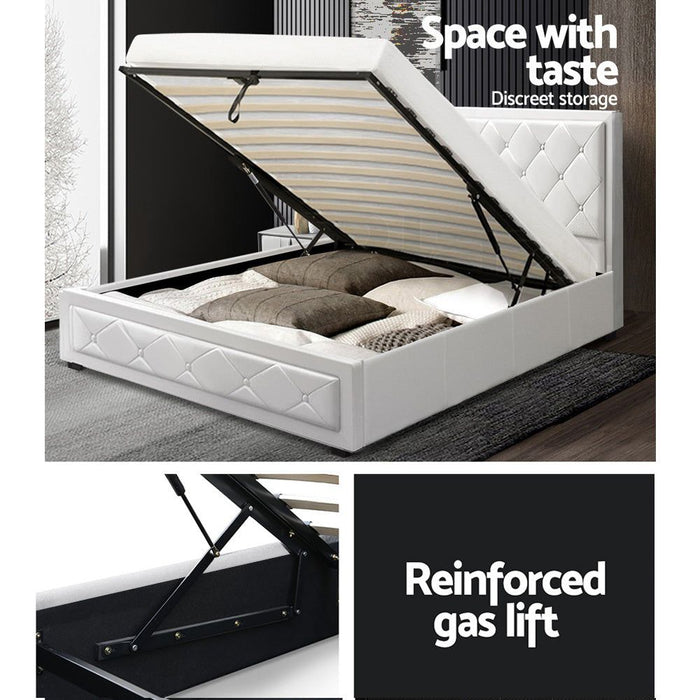 Artiss Bed Frame King Single Size Gas Lift White TIYO -Home Living Store - -