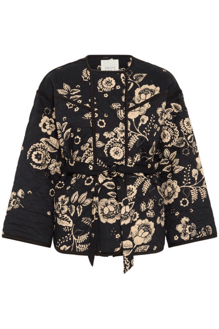 Atelier Rêve IRMOON black jacket with pink floral design at Dotique