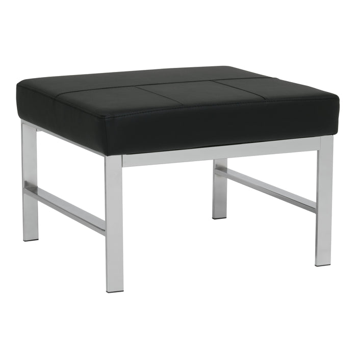 Atlas Mid Century Modern Square Ottoman Blended Leather, Chrome / Black 72154