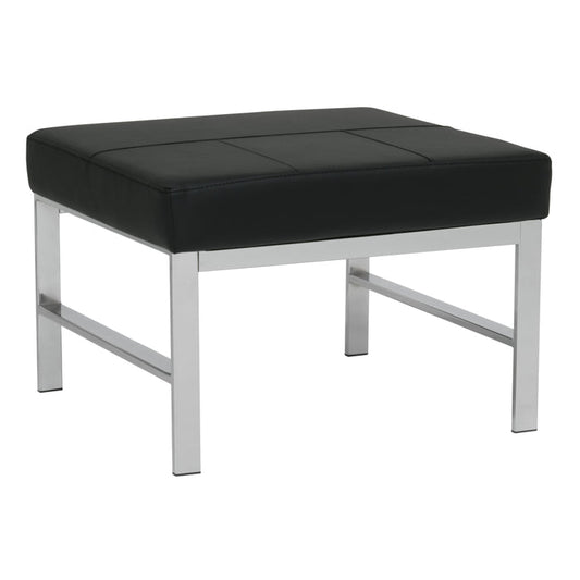 Atlas Mid Century Modern Square Ottoman Blended Leather, Chrome / Black 72154