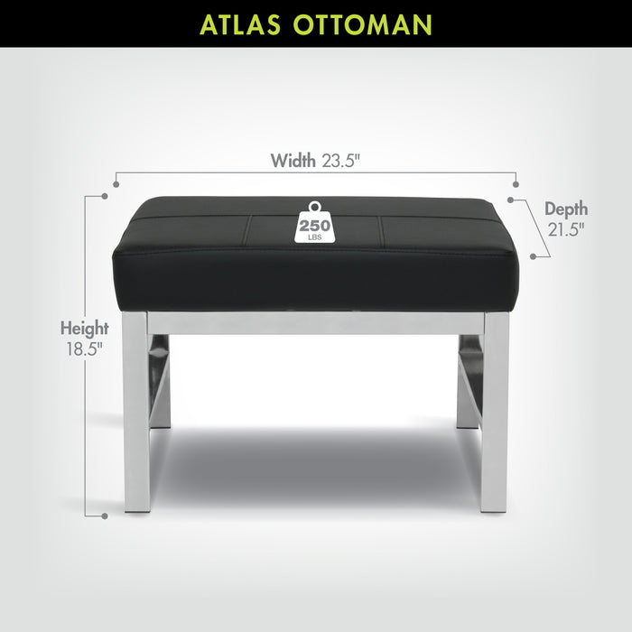 Atlas Mid Century Modern Square Ottoman Blended Leather, Chrome / Black 72154