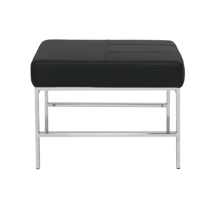 Atlas Mid Century Modern Square Ottoman Blended Leather, Chrome / Black 72154