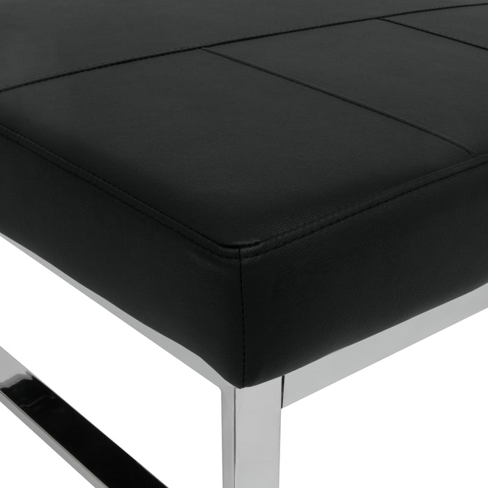 Atlas Mid Century Modern Square Ottoman Blended Leather, Chrome / Black 72154