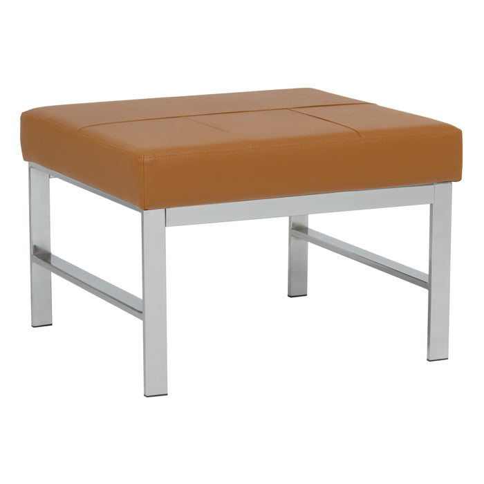 Atlas Mid Century Modern Square Ottoman Blended Leather, Chrome / Caramel 72153