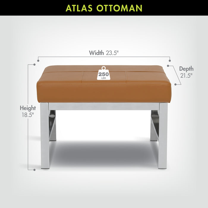 Atlas Mid Century Modern Square Ottoman Blended Leather, Chrome / Caramel 72153