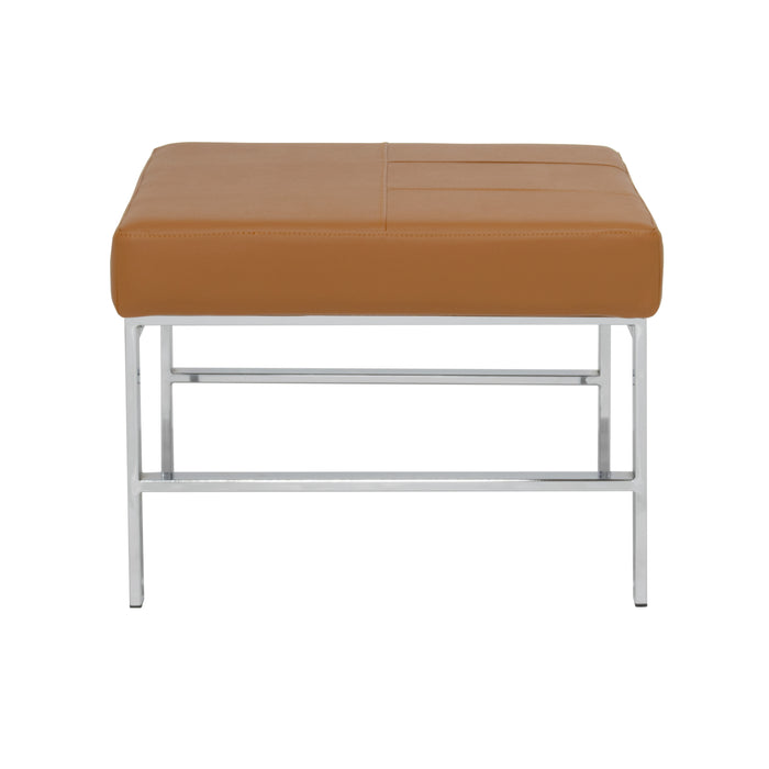 Atlas Mid Century Modern Square Ottoman Blended Leather, Chrome / Caramel 72153