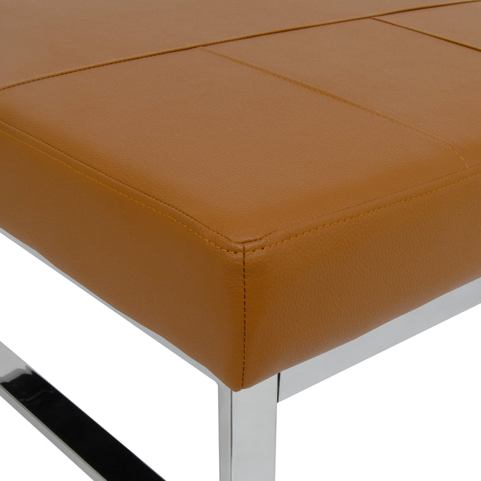 Atlas Mid Century Modern Square Ottoman Blended Leather, Chrome / Caramel 72153