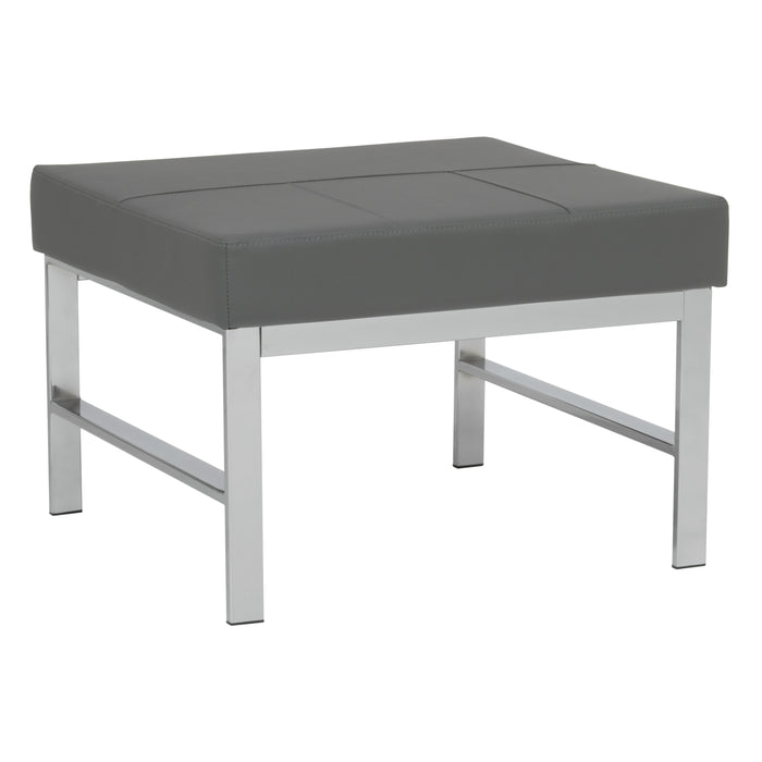 Atlas Mid Century Modern Square Ottoman Blended Leather, Chrome / Smoke 72155