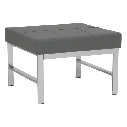 Atlas Mid Century Modern Square Ottoman Blended Leather, Chrome / Smoke 72155