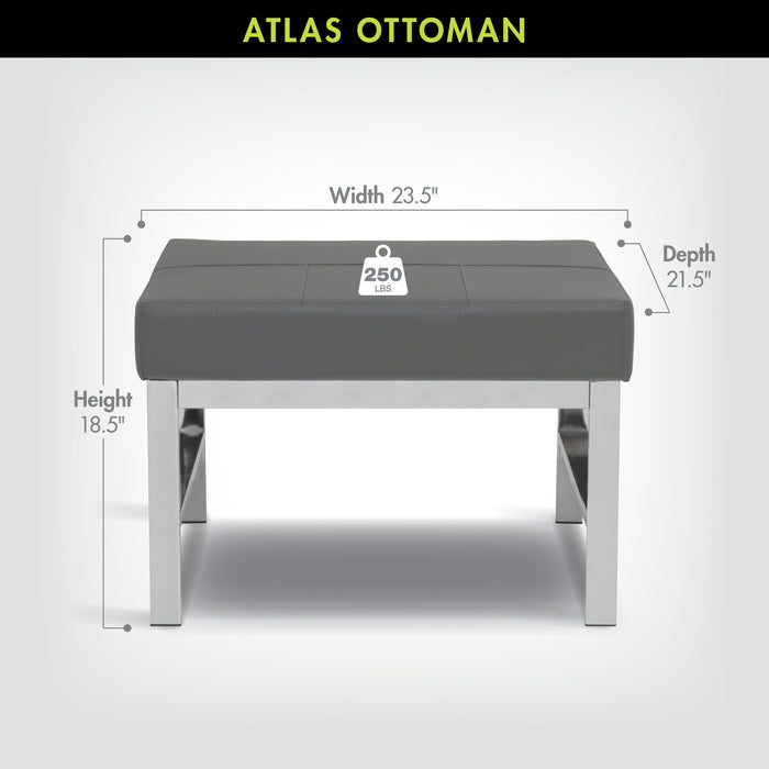 Atlas Mid Century Modern Square Ottoman Blended Leather, Chrome / Smoke 72155