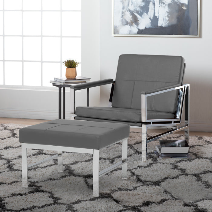 Atlas Mid Century Modern Square Ottoman Blended Leather, Chrome / Smoke 72155