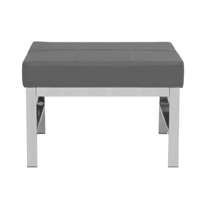 Atlas Mid Century Modern Square Ottoman Blended Leather, Chrome / Smoke 72155