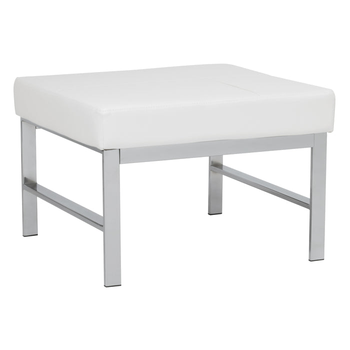 Atlas Mid Century Modern Square Ottoman Blended Leather, Chrome / White 72156