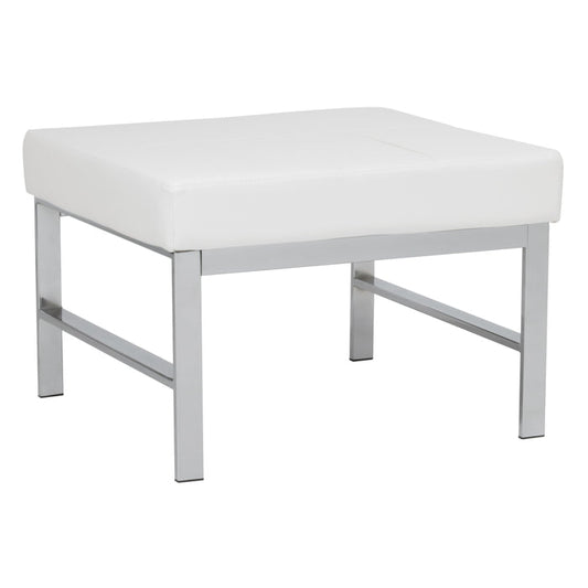 Atlas Mid Century Modern Square Ottoman Blended Leather, Chrome / White 72156