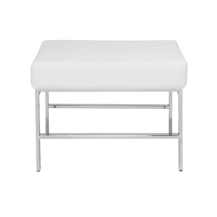 Atlas Mid Century Modern Square Ottoman Blended Leather, Chrome / White 72156