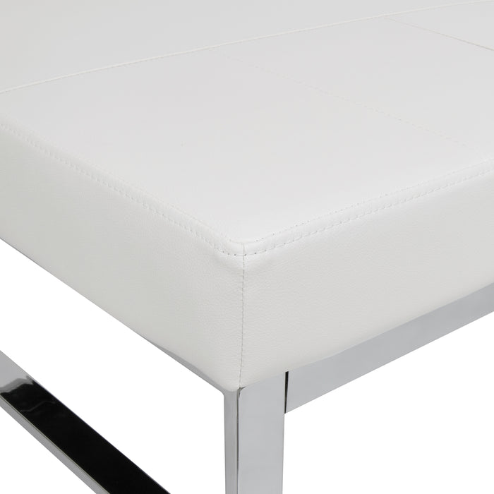 Atlas Mid Century Modern Square Ottoman Blended Leather, Chrome / White 72156